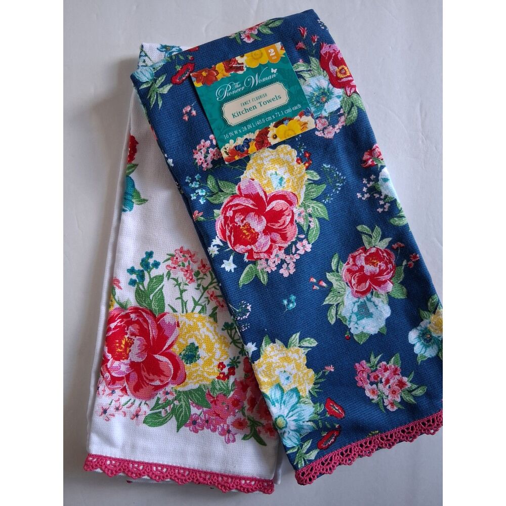 Pioneer Woman Fancy Flourish Kitchen Towels 2 Pack Floral Cotton 16x28 New - Picture 5 of 5